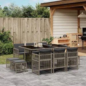 11-delige Tuinset met kussens poly rattan grijs 11-delige Tuinset met kussens poly rattan grijs