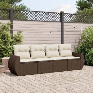 4-delige Loungeset met kussens poly rattan bruin 4-delige Loungeset met kussens poly rattan bruin