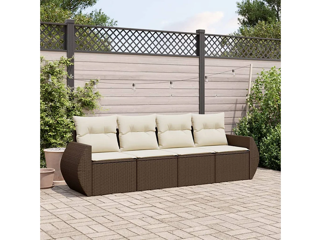 4-delige Loungeset met kussens poly rattan bruin
