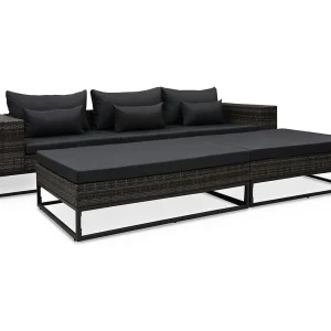 5-delige Loungeset met kussens poly rattan grijs
