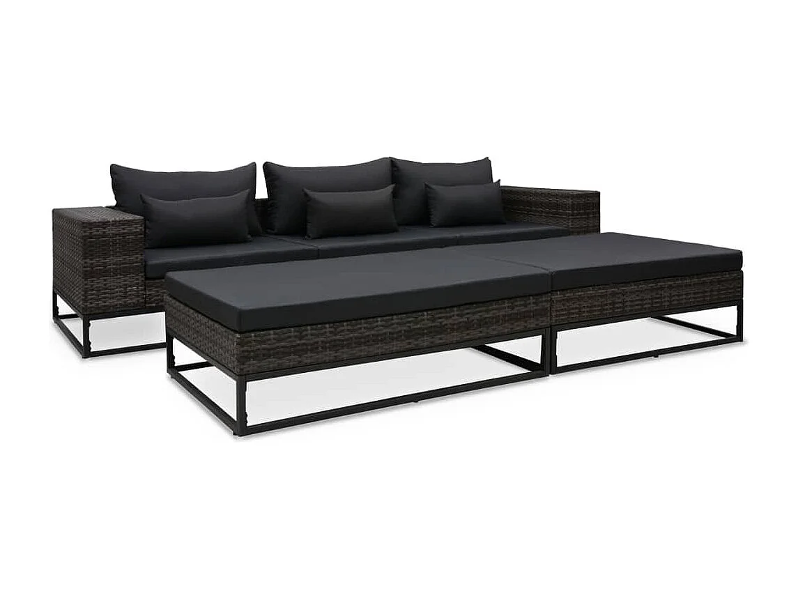 5-delige Loungeset met kussens poly rattan grijs