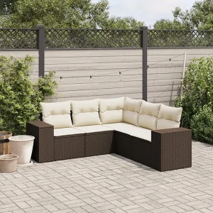 5-delige Loungeset met kussens poly rattan bruin 5-delige Loungeset met kussens poly rattan bruin