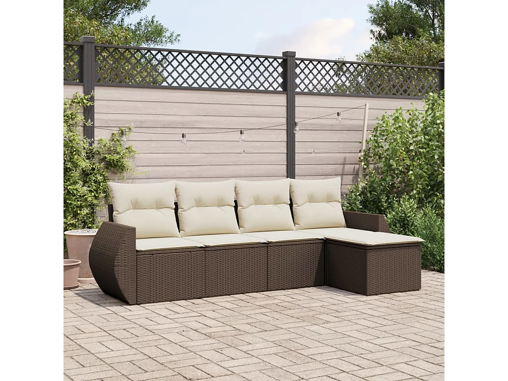 5-delige Loungeset met kussens poly rattan bruin