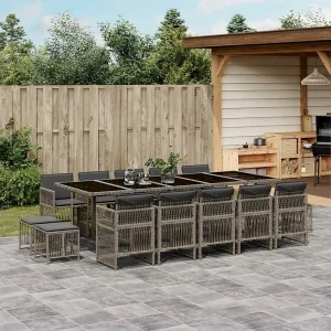 15-delige Tuinset met kussens poly rattan grijs 15-delige Tuinset met kussens poly rattan grijs