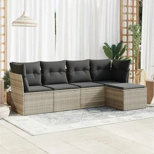 5-delige Loungeset met kussens poly rattan lichtgrijs 5-delige Loungeset met kussens poly rattan lichtgrijs