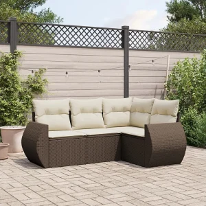 4-delige Loungeset met kussens poly rattan bruin 4-delige Loungeset met kussens poly rattan bruin