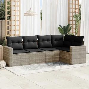 5-delige Loungeset met kussens poly rattan lichtgrijs 5-delige Loungeset met kussens poly rattan lichtgrijs
