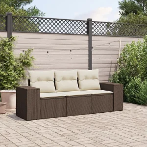 3-delige Loungeset met kussens poly rattan bruin 3-delige Loungeset met kussens poly rattan bruin