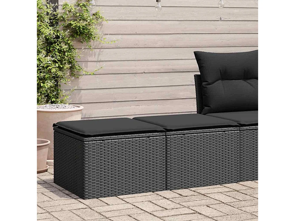 2-delige Loungeset met kussens poly rattan acacia zwart