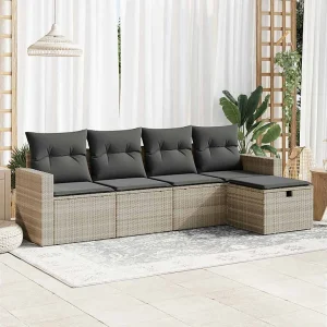 5-delige Loungeset met kussens poly rattan lichtgrijs 5-delige Loungeset met kussens poly rattan lichtgrijs