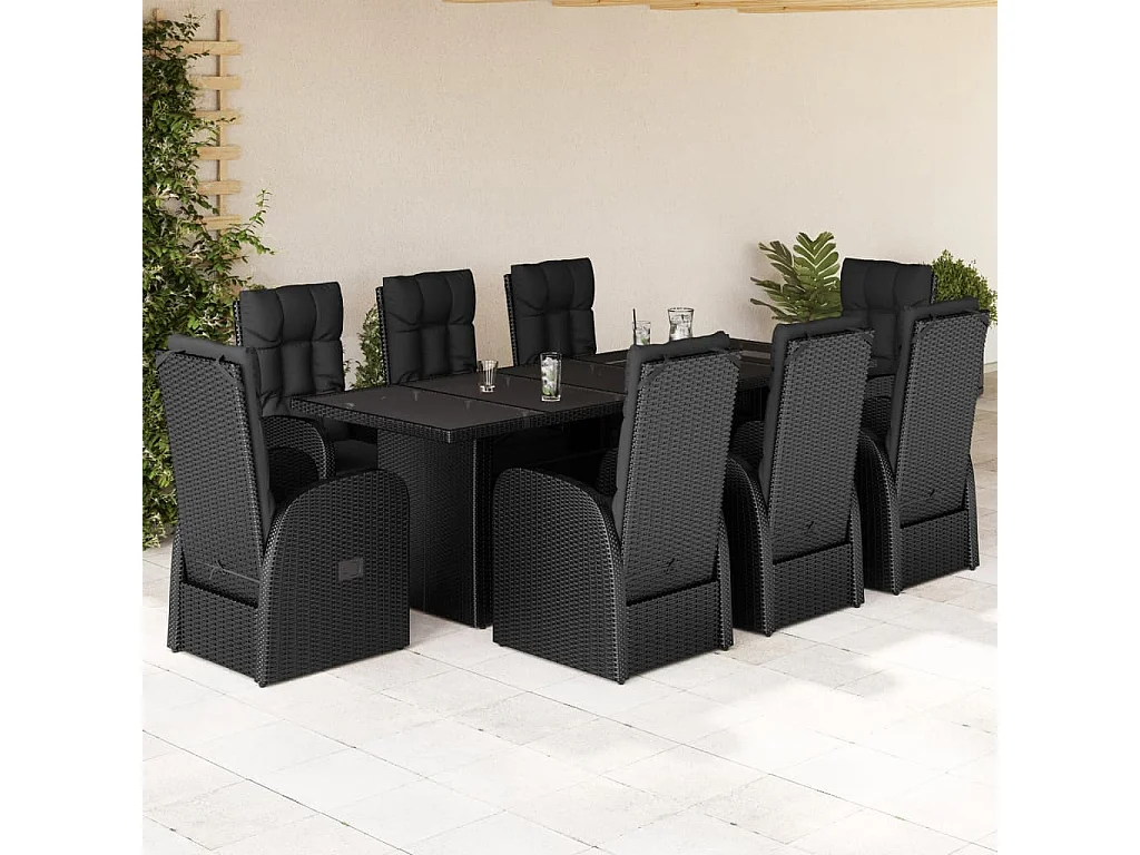 9-delige Tuinset poly rattan zwart