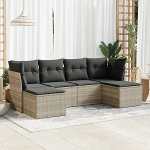 6-delige Loungeset met kussens poly rattan lichtgrijs 6-delige Loungeset met kussens poly rattan lichtgrijs