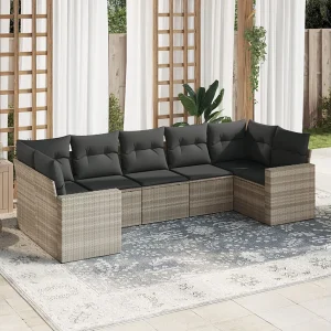 7-delige Loungeset met kussens poly rattan lichtgrijs 7-delige Loungeset met kussens poly rattan lichtgrijs
