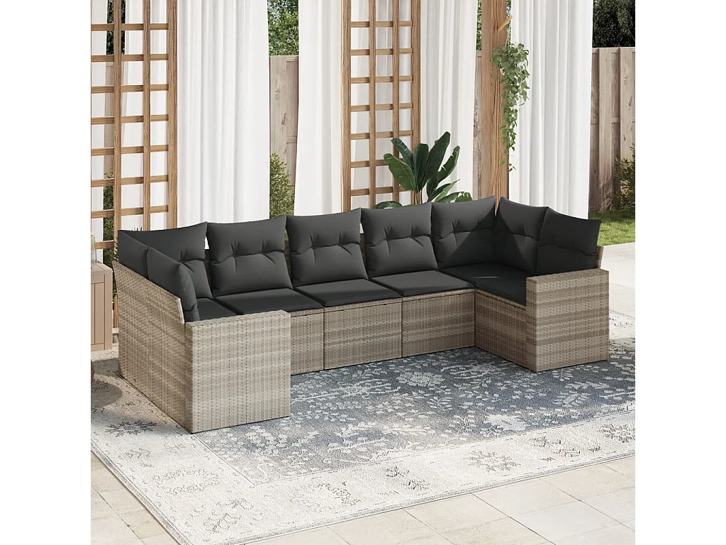 7-delige Loungeset met kussens poly rattan lichtgrijs