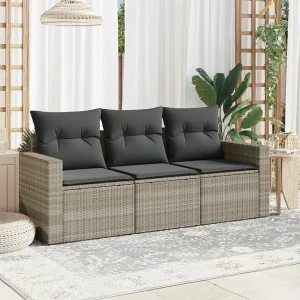 3-delige Loungeset met kussens poly rattan lichtgrijs 3-delige Loungeset met kussens poly rattan lichtgrijs