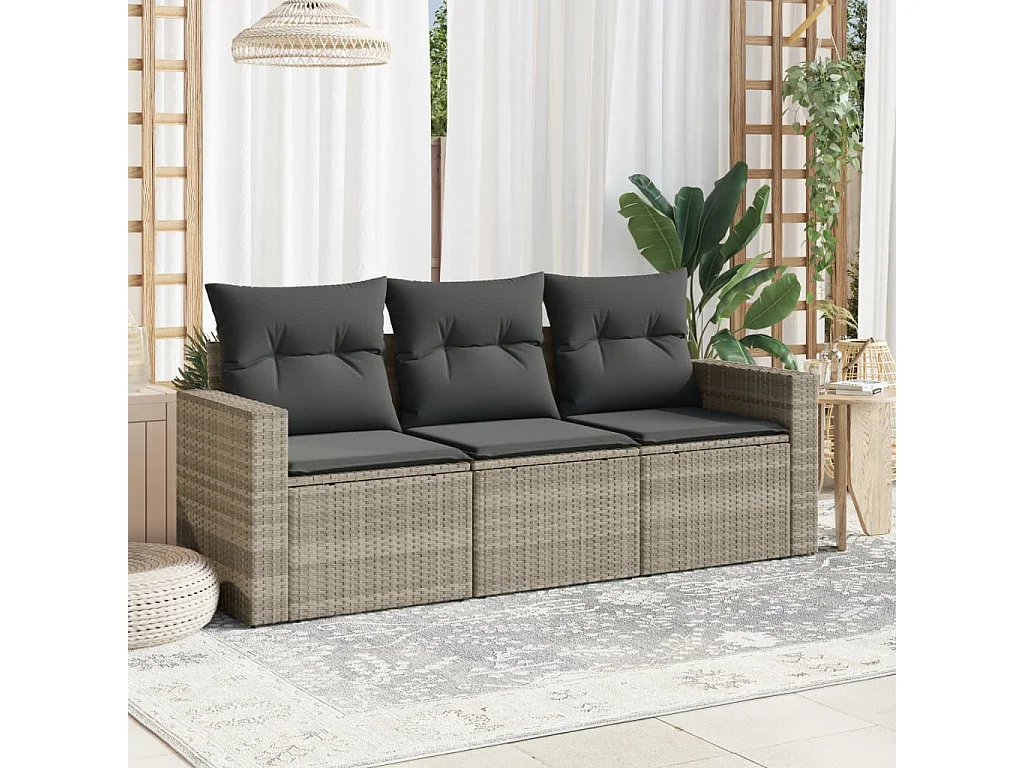 3-delige Loungeset met kussens poly rattan lichtgrijs