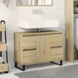 Badkamerkast 80x33x60 cm bewerkt hout sonoma eikenkleurig Badkamerkast 80x33x60 cm bewerkt hout sonoma eikenkleurig