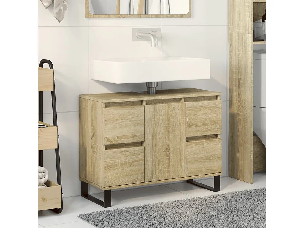 Badkamerkast 80x33x60 cm bewerkt hout sonoma eikenkleurig
