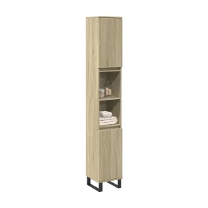 Badkamerkast 30x30x190 cm bewerkt hout sonoma eikenkleurig