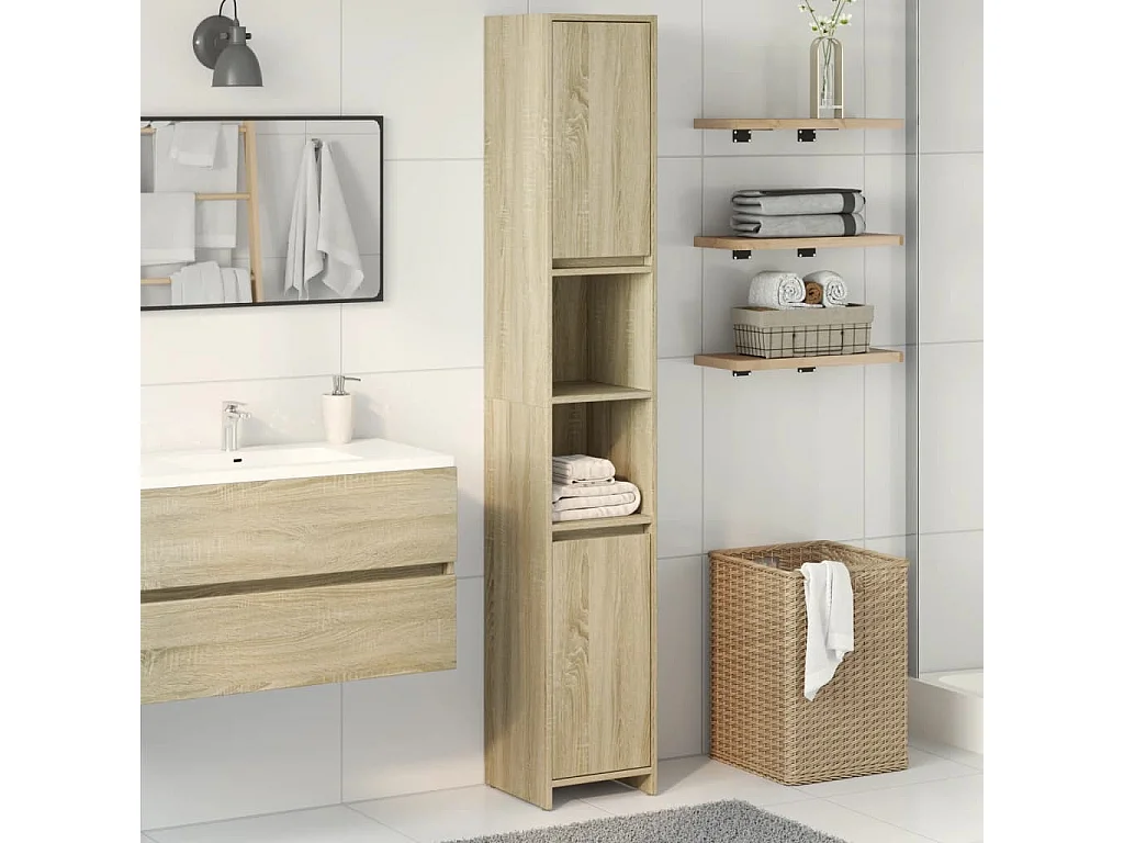 Badkamerkast 30x30x183,5 cm spaanplaat sonoma eikenkleurig