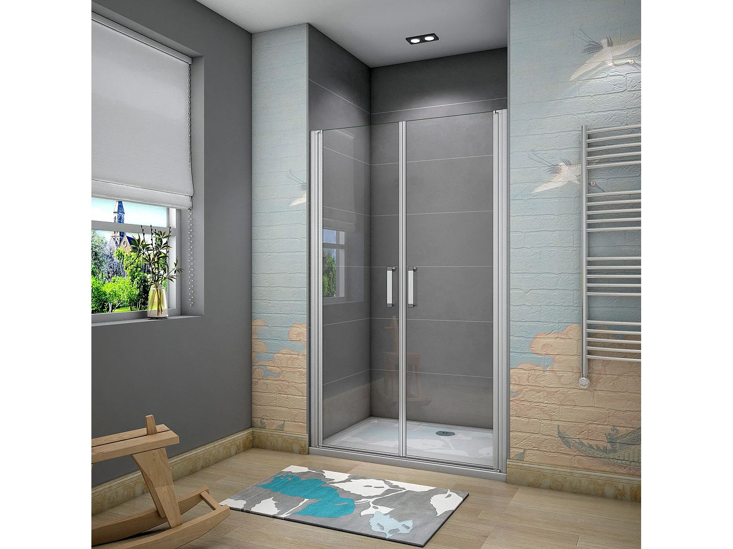 100x185cm Douche Pendeldeur, 5 mm Helder Veiligheidsglas, Mat Grijs