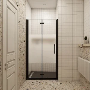 70x185cm Douchedeur vouwdeur, niche douchedeur, 6mm nano veiligheidsglas,ondoorzichtige matte middenstrook,Mat Zwart Profiel 70x185cm Douchedeur vouwdeur, niche douchedeur, 6mm nano veiligheidsglas,ondoorzichtige matte middenstrook,Mat Zwart Profiel
