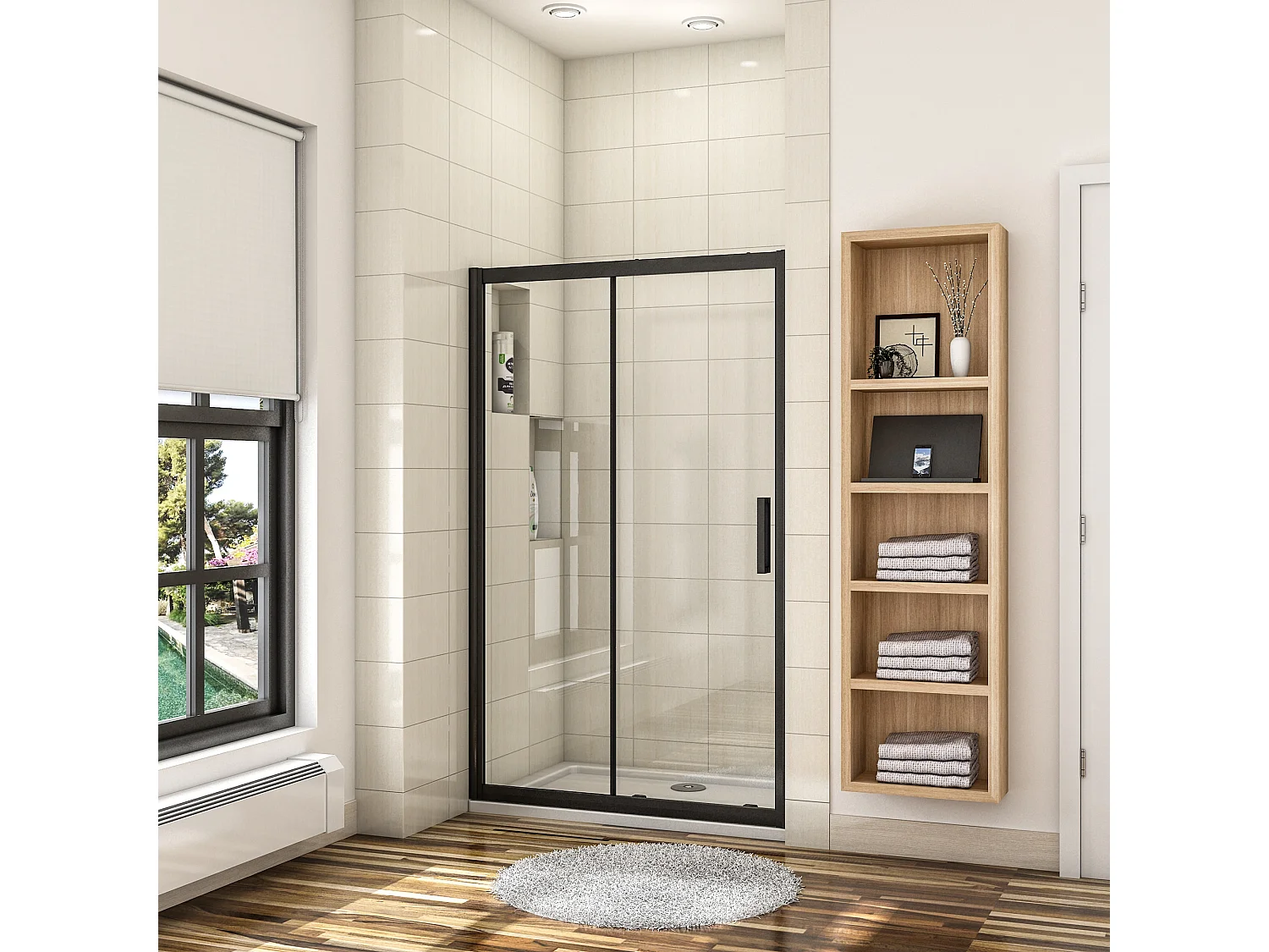 110x195 cm douchescherm,schuifdeur,douchedeur,8 mm NANO GLAS zwart,Met bufferstrook