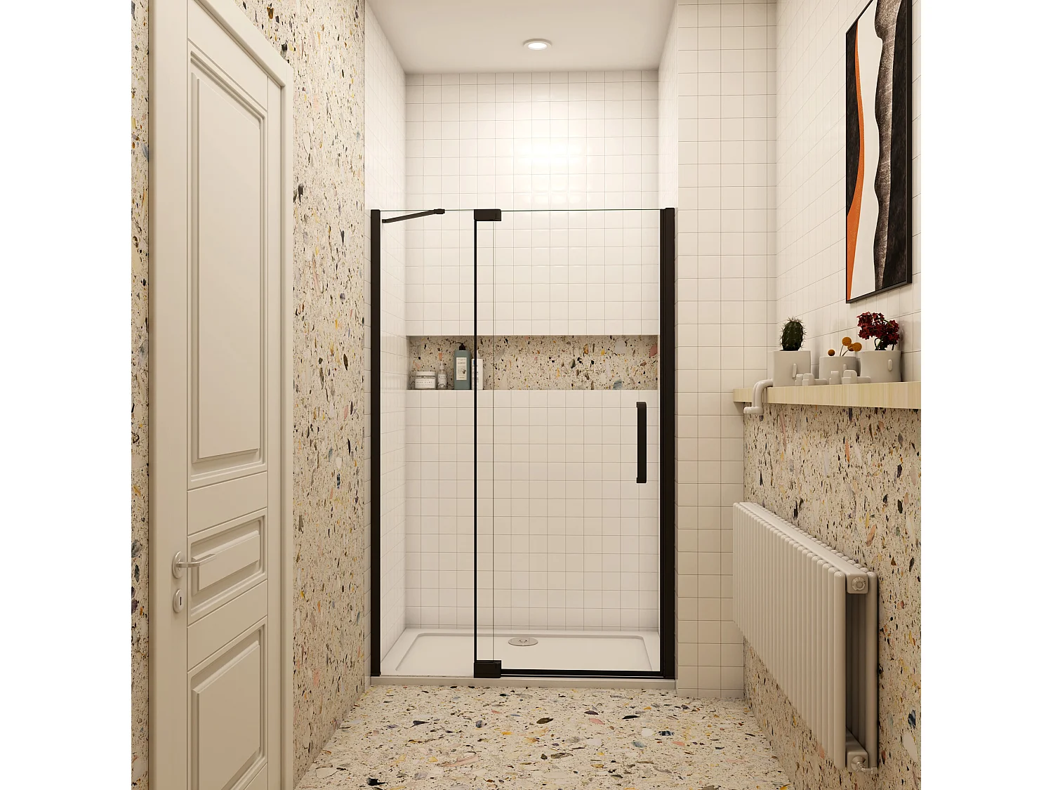 80x195cm Douchedeur,90° draaideur,8mm NANO veiligheidsglas,mat zwart