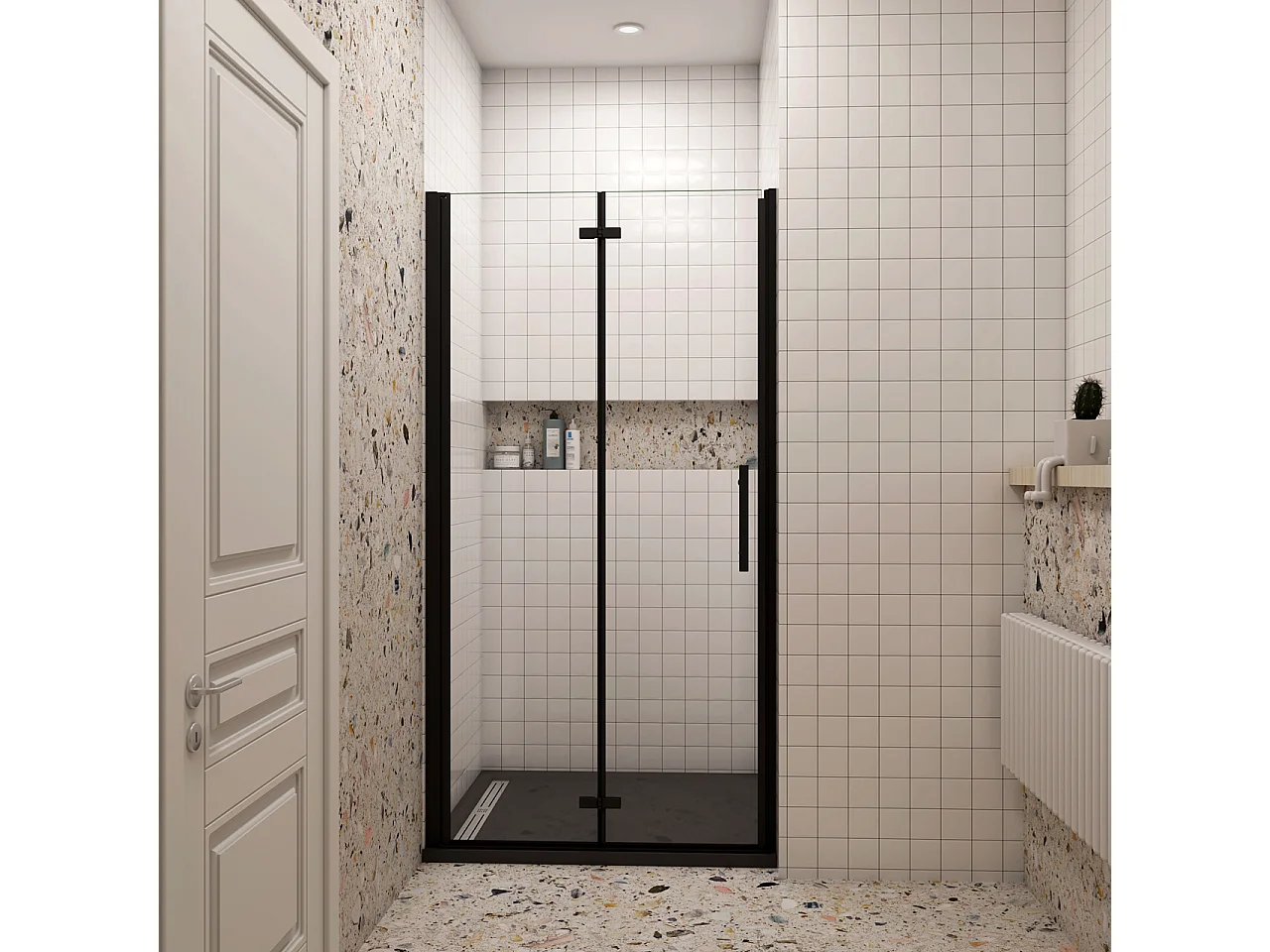 100x195cm Douchedeur vouwdeur,niche douchedeur,6mm Helder Veiligheidsglas Easyclean,Mat Zwart Profiel