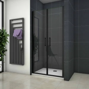 80x200cm Nis Douchecabine-Douchedeur draaideur – 8mm NANO EasyClean veiligheidsglas,Matzwarte Profielen