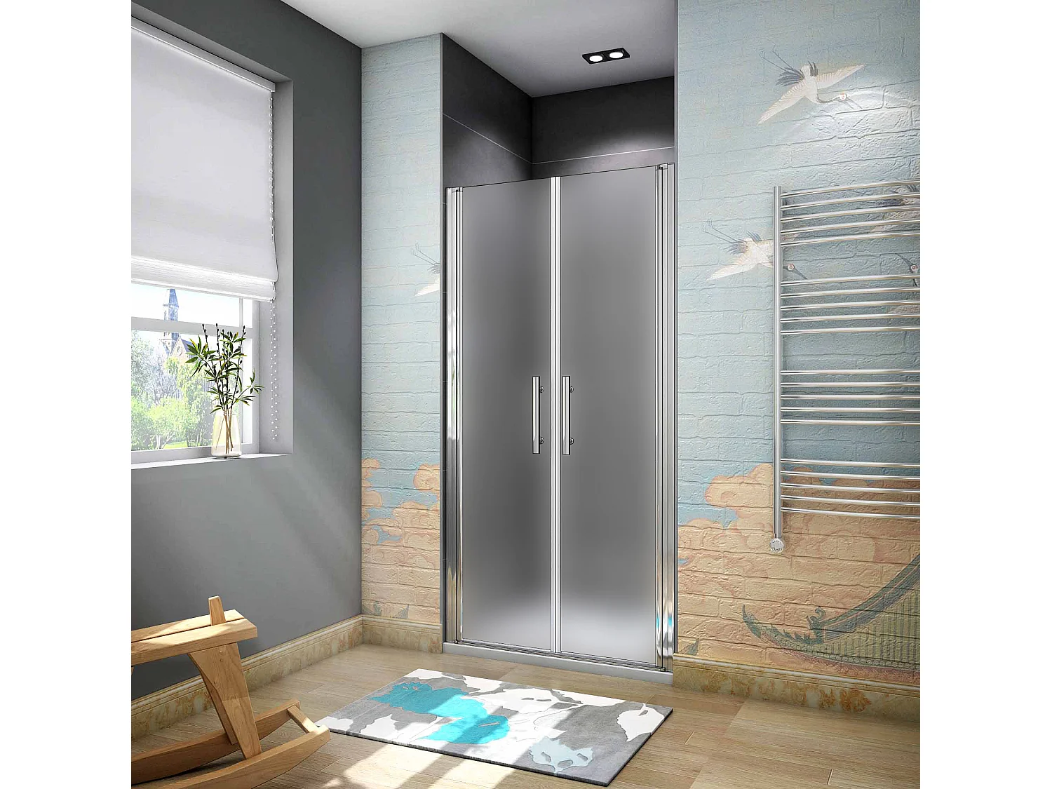 95x195cm Draaideur douchedeur, 6mm NANO veiligheidsglas ,glas is gelaagd met matte folie, profiel van glanzend chroom.