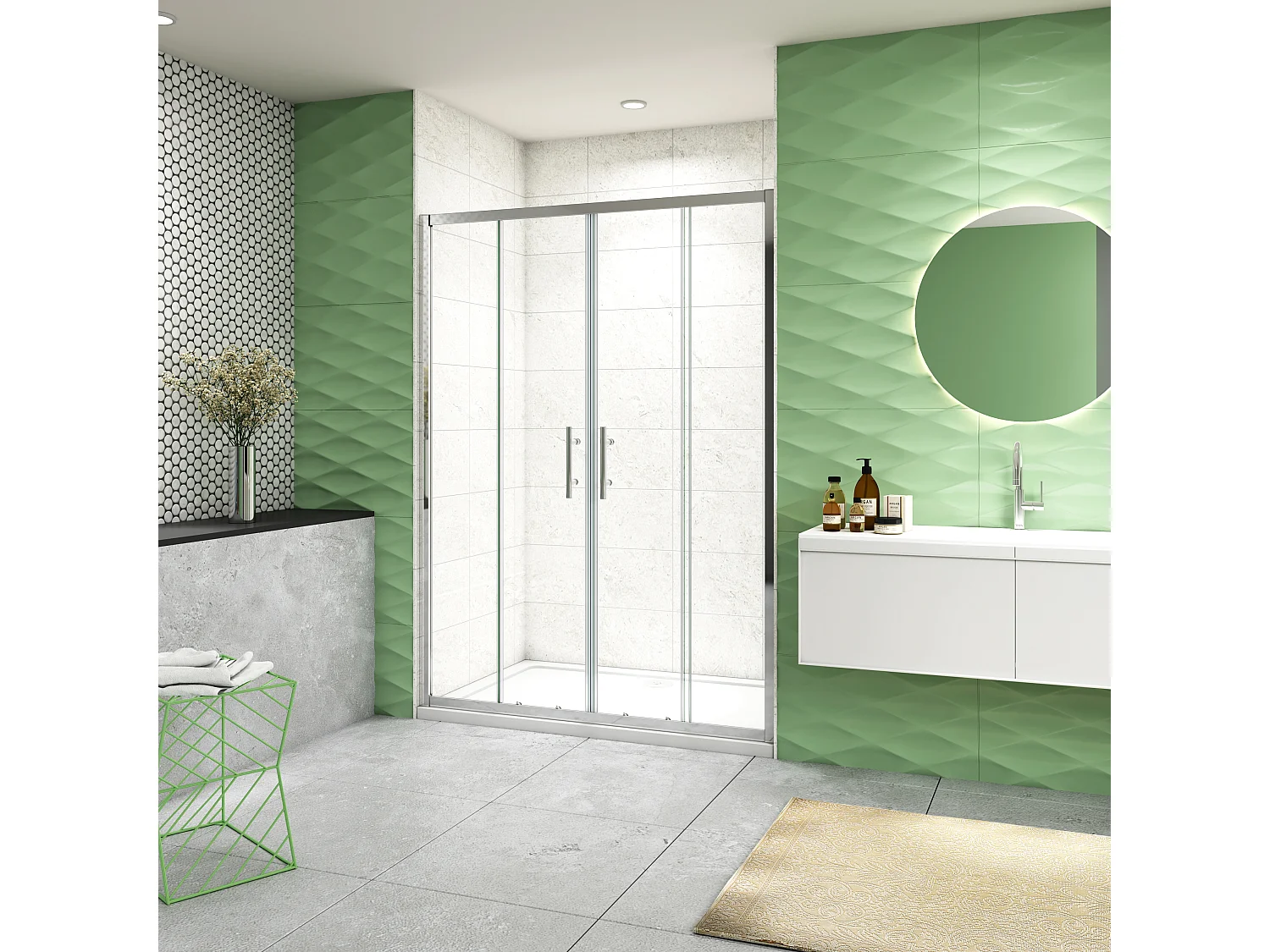 160x190cm Douchedeur Schuifdeur,5mm helder veiligheidsglas, glanzend chroom profiel