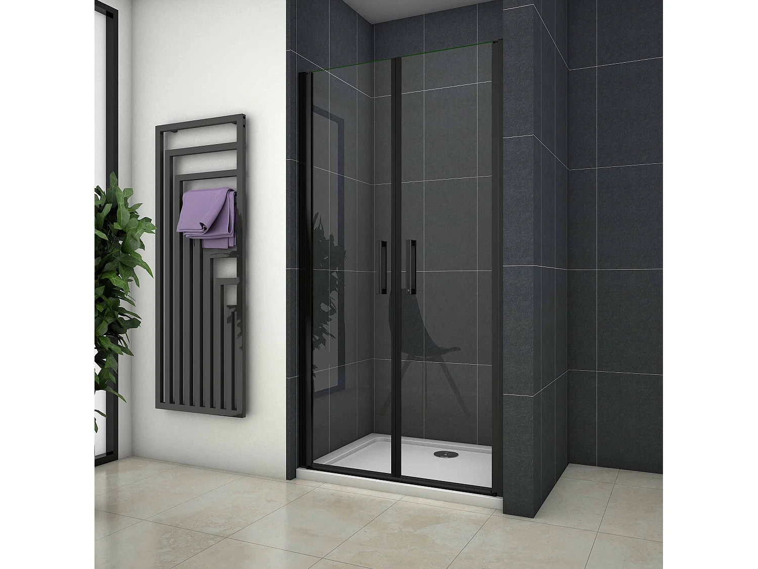100x200cm Nis Douchecabine-Douchedeur draaideur - 8mm NANO EasyClean veiligheidsglas,Matzwarte Profielen
