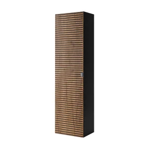 Badkamerkast, matzwart, 35 x 136 x 27 cm, zilveren handgreep