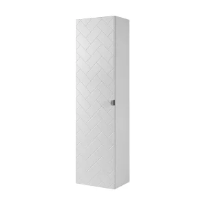 Badkamerkast, mat wit, 35 x 136 x 27 cm, zilveren handgrepen Badkamerkast, mat wit, 35 x 136 x 27 cm, zilveren handgrepen