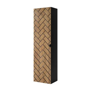 Badkamerkast, Craft Oak, 35 x 136 x 27 cm, zwarte handgrepen Badkamerkast, Craft Oak, 35 x 136 x 27 cm, zwarte handgrepen