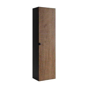 Badkamerkast, matzwart, 35 x 136 x 27 cm, zwarte handgreep