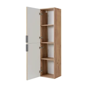 Badkamerkast, Eik Craft, zilveren handgreep, 35 x 136 x 27 cm