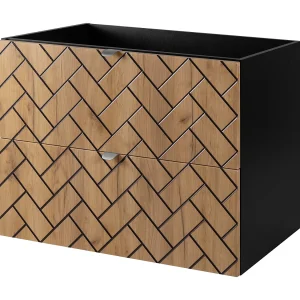 Badkamermeubel, Gouden ambachtelijk eikenhout, 80 x 57 x 46 cm, zilveren handgrepen