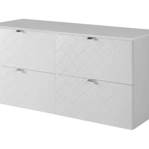 Badkamermeubel, Mat Wit, 120 x 57 x 46 cm, zilveren handgrepen