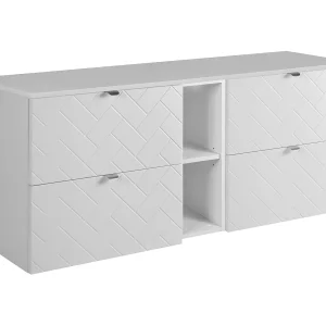 Badkamermeubel, Mat Wit, 140 x 57 x 46 cm, zilveren handgrepen