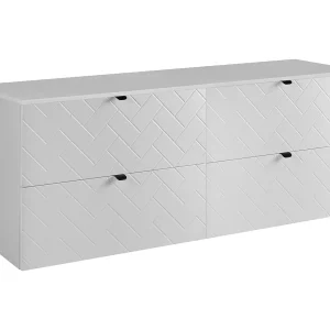 Badkamermeubel, Mat Wit, 160 x 57 x 46 cm, zwarte handgrepen