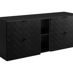 Badkamermeubel, Mat Zwart, 140 x 57 x 46 cm, zwarte handgrepen