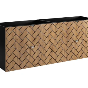 Badkamermeubel, Gouden ambachtelijk eikenhout, 160 x 57 x 46 cm, zilveren handgrepen