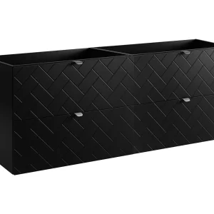 Badkamermeubel, Mat Zwart, 160 x 57 x 46 cm, zilveren handgrepen