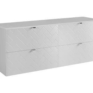 Badkamermeubel, Mat Wit, 160 x 57 x 46 cm, zilveren handgrepen
