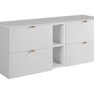 Badkamermeubel, Mat Wit, 140 x 57 x 46 cm, gouden handgrepen