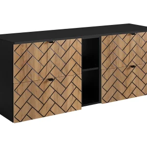 Badkamermeubel, Gouden ambachtelijk eikenhout, 140 x 57 x 46 cm, zwarte handgrepen
