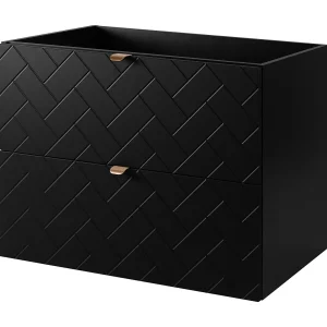 Badkamermeubel, Mat Zwart, 80 x 57 x 46 cm, gouden handgrepen Badkamermeubel, Mat Zwart, 80 x 57 x 46 cm, gouden handgrepen