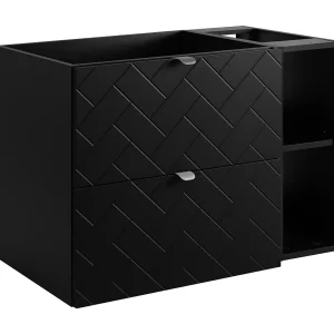 Badkamermeubel, Mat Zwart, 80 x 57 x 46 cm, zilveren handgrepen Badkamermeubel, Mat Zwart, 80 x 57 x 46 cm, zilveren handgrepen